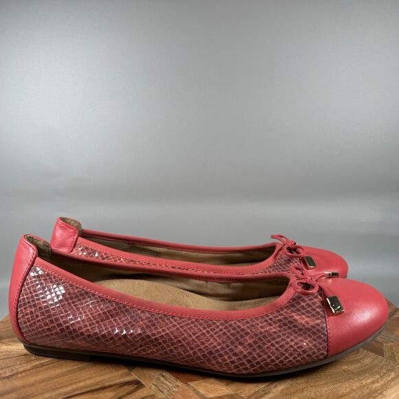 Vionic Minna Ballet Flats Women 10 Pink Snakeskin Bow Comfort Cap Toe Shoes - Picture 1 of 6